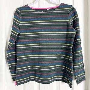 Boden Womens Long Sleeve Dark Green Glitter Striped Top Size 8 Holiday Christmas
